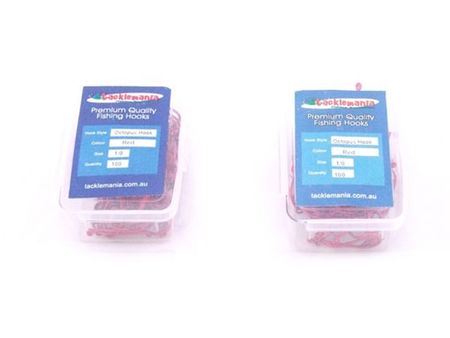 200x 1/0 Bulk Pack OCTOPUS Chemically Sharpened Fishing Tackle Hooks - Red 2