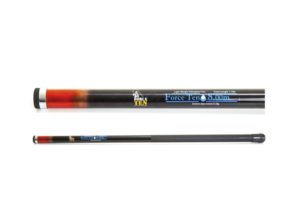 Force Ten Telescopic Fishing Pole 8m 2-4kg 8-Piece Fibreglass Rod 5-25g
